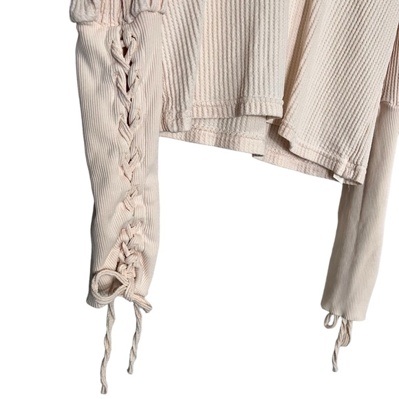 Free People FP One Tasha Thermal Top Tie Sleeve Women’s Size Small Ivory - Picture 6 of 15